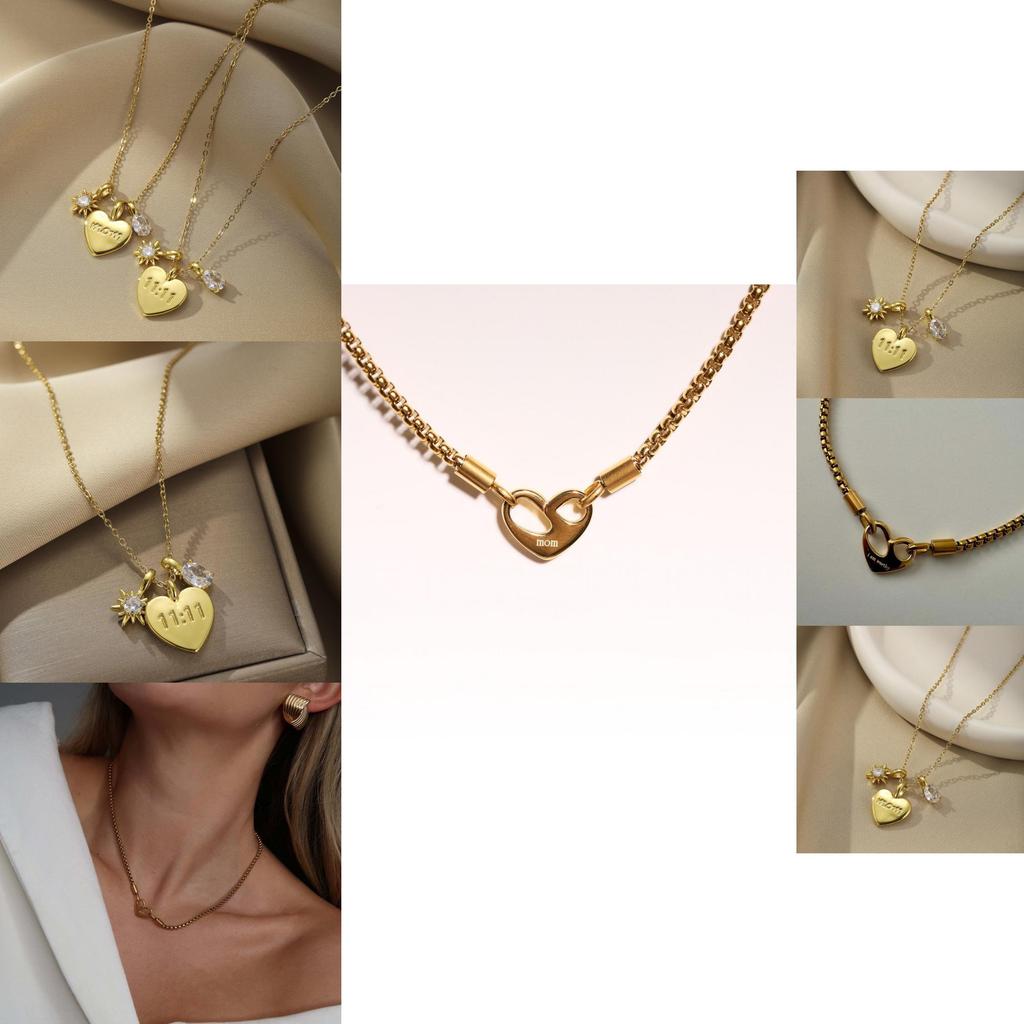 Chic 18k Plated Heart Necklace For Moms And Loved Ones With Durable Stainless Steel And Trendy Geometric Design