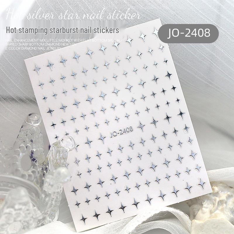 Trendy Silver Mirror Nail Stickers: Stars, Hearts, Moons & Chrome Designs