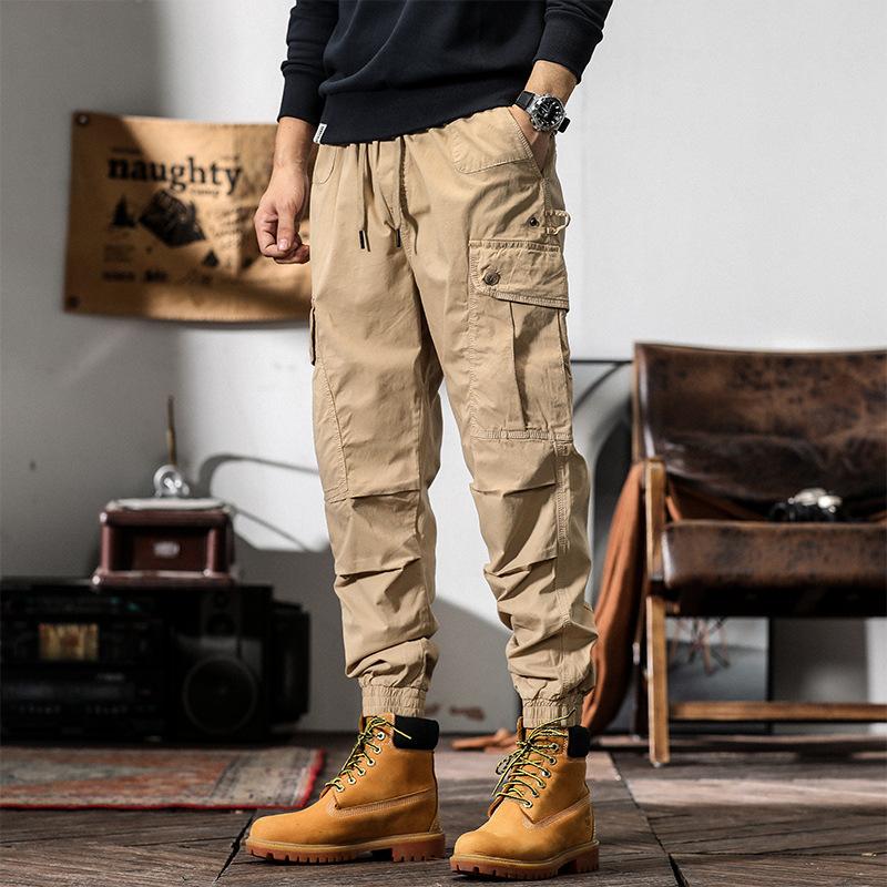 

Men s Multi-Pocket Cargo Jogger Pants - Casual Drawstring Waist Tapered Workwear Trousers 28 хакі