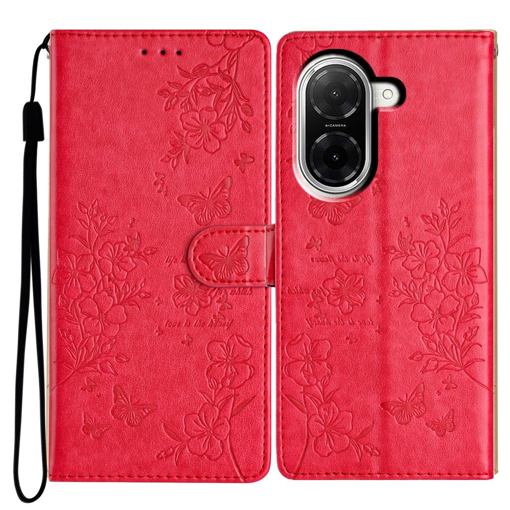 Dla Xiaomi Redmi A5 NFC (173.45mm) Etui na telefon portfelowe Skórzane etui z klapką z nadrukiem motyla i kwiatów ze smyczą