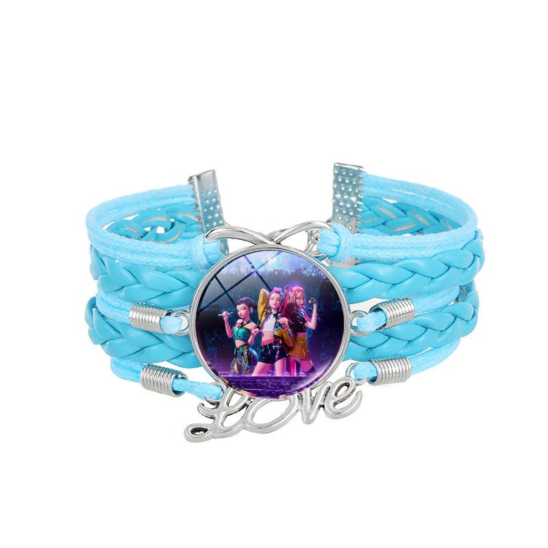 1Pc Demon Hunters KPOP Cartoon Time Gem Bracelet, Leather Braided Blue Multi Layer