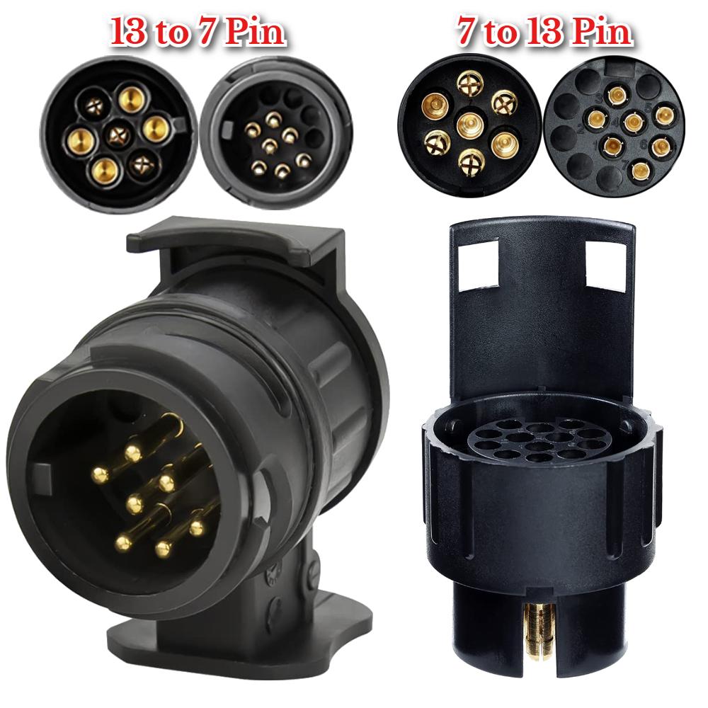 Adaptateur de remorque 7 broches vers 13 broches ou 13 broches vers 7 broches Adaptateur d'attelage 12V Adaptateur électrique étanche Prise Connecteur Convertisseur pour Caravane