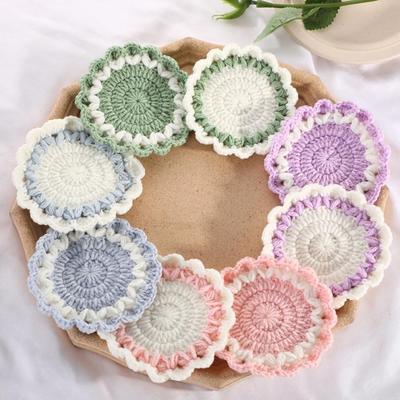 Table Coaster Wave Lace Handmade Crochet Floral Coasters Knitted Colorful Woolen Yard Cup Mat  Tea Coffee Dining Table Mat