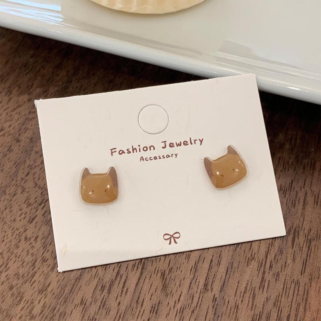 Exquisite Japanese Cute Cat Head Silver Stud Earrings for Women