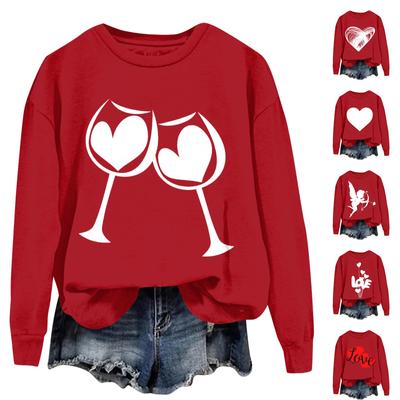 Women's Casual Fashion Valentine's Day Print Long Sleeve O-Neck Sweatshirts Pullover Top