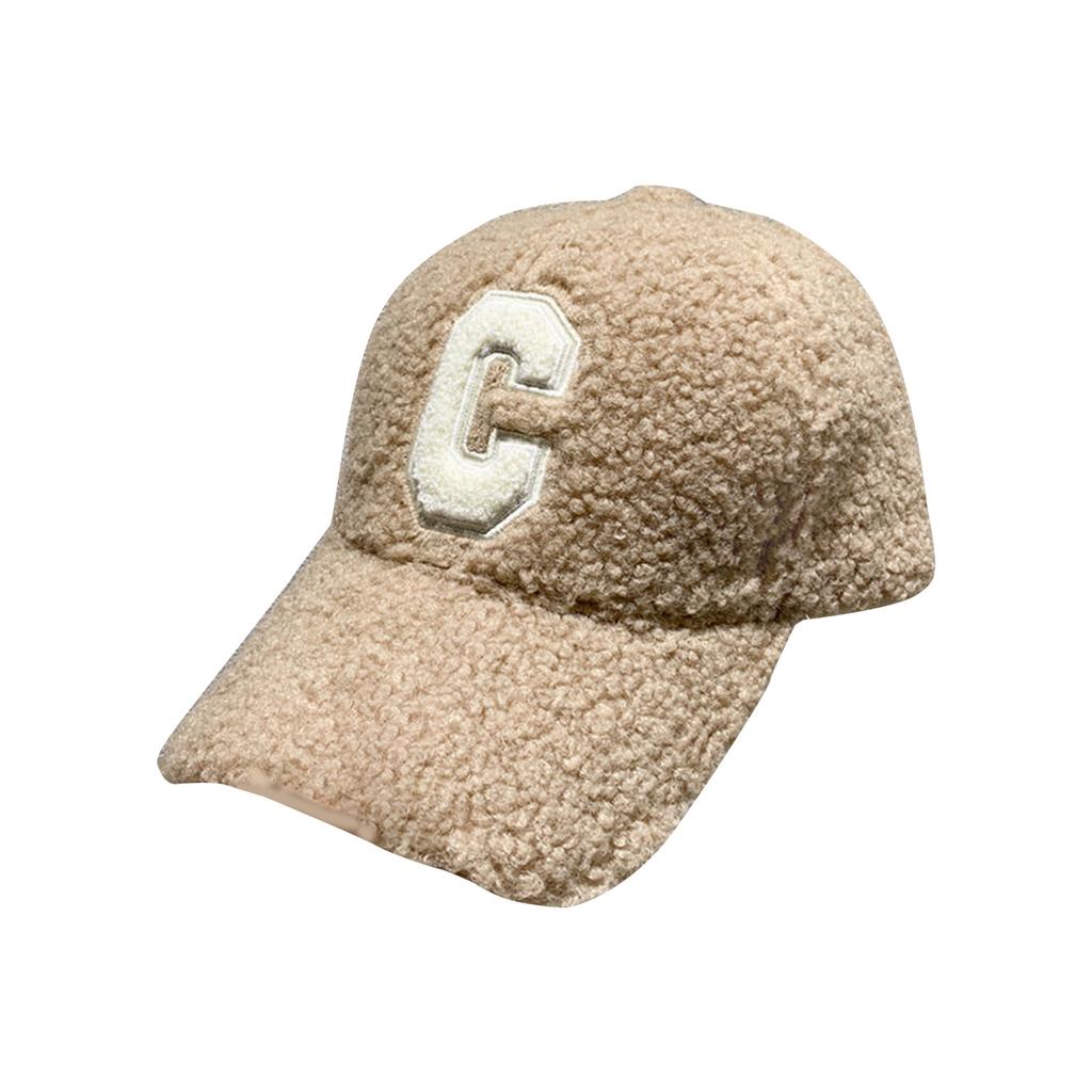 Adult Berber Fleece Baseball Cap Windproof Harajuku Duckbill Cap for Woman Girls Outdoor Hat with Embroidery C Letter