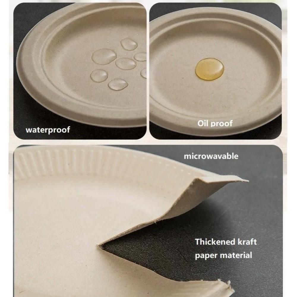 50pcs Disposable Round Paper Plates Oil Resistant Anti-Seepage Disposable Dinner Dish Microwavable Biodegradable