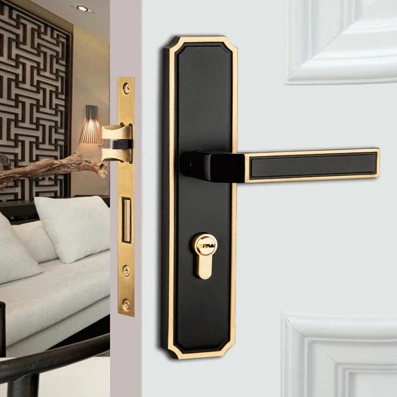 Modern Pure Copper Anti-theft Mechanical Door Locks Interior Bedroom Silent Handle Gate Lock Hotel  Hardware Supplies