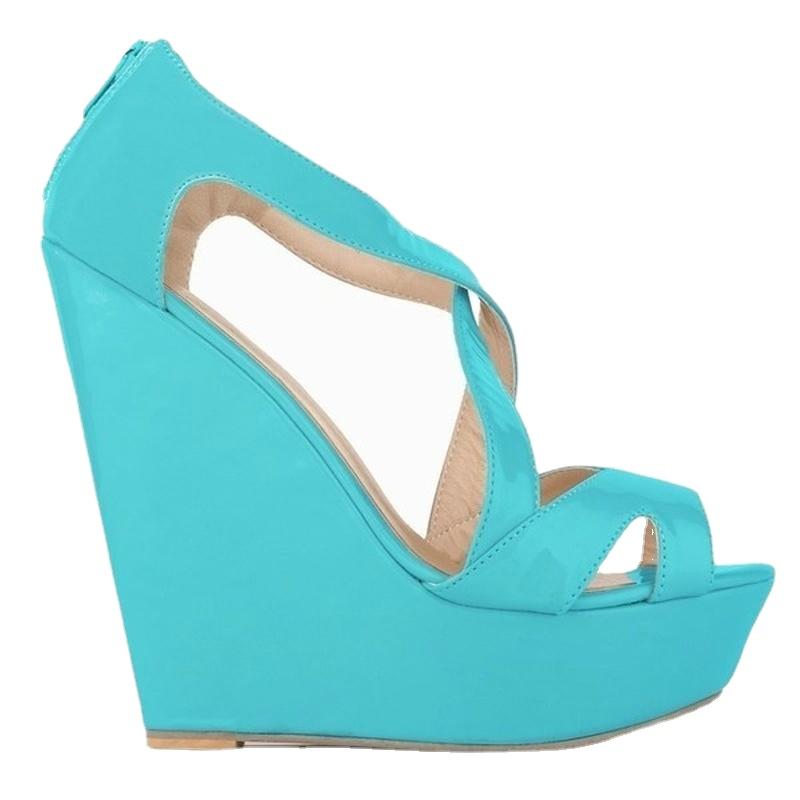 Dámske lodičky Patent Platforma Peep Toe Wedges Topánky na vysokom podpätku topánka
