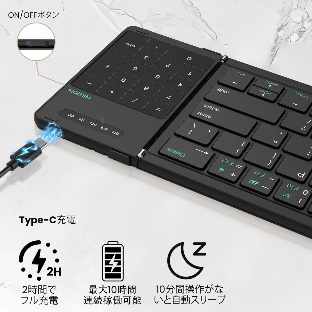 [2025 Model] Nillkin [Official Retailer] Bluetooth Foldable Wireless Keyboard for iPad and iPad Mini, Slim and Lightweight, Connects 3 Devices