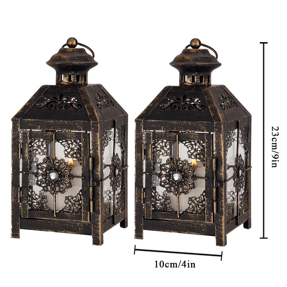 2Pcs Vintage Candle Holder White Lantern 9.5" High Metal Candle Lantern Hanging Lantern for Wedding Parties Home Decor