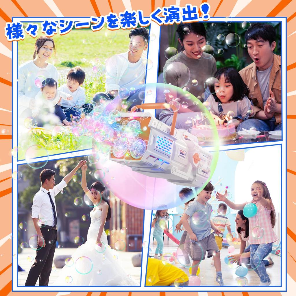 Skirfy Electric Bubble Gun with 60 Volume LED 2 USB Bazooka Shape for Kids and Great for Outdoor and A great gift for boys and girls 2-in-1 Holes,