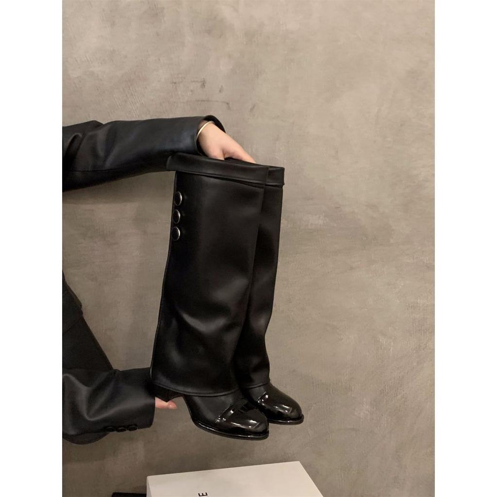 High-heeled small fragrant wind color matching high knight boots women's shoes 2025 new spring, autumn and winter khaki long tube boots