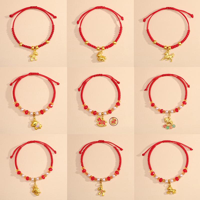 Chinese Style 2026 Horse Year Zodiac Bracelet For Women Men Lucky Hand-Woven Red Rope Bracelet New Year Jewelry Party Gift