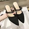 Summer New Women Pointed Toe Two-wear Comfortable Sandals Female Thick Heel Sexy Elegant Slippers Ladies Slides Shoes