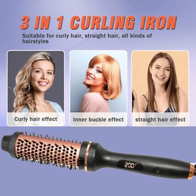 3 In 1 Thermal Brush Heated Curling Iron Brush Ceramic Hair Curler Roller Volumizing Brush Curling Comb Double PTC Curling Brush