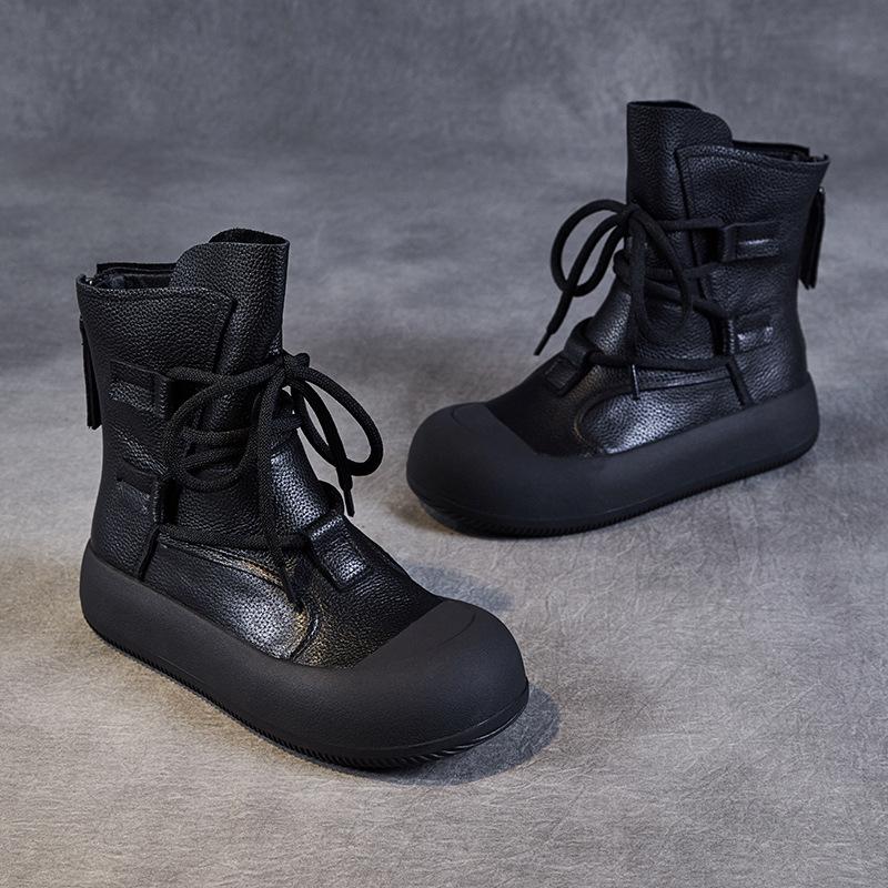 GKTINOO Handmade Retro Roman Ankle Boots For Women Genuine Leather Chunky Platform Back Zipper Comfort Trend Casual Short Boots