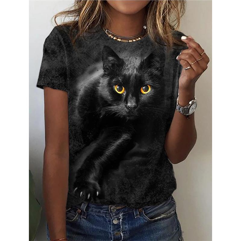 Summer 3d pattern printing beautiful women's animal print short-sleeved T-shirt casual fashion blouse suitable for daily wear