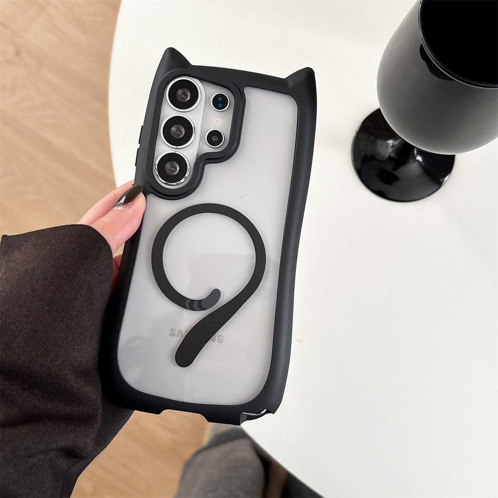 Ins Cute Cat Ear for Case For Samsung Galaxy S26 S2 S24 S23 Ultra Plus Magnetic Wireless Charge Shockproof Cover