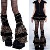 Harajuku Punk Leopard Layered Ruffle Leg Sleeves for Women Aesthetic Ties Bandages Leg Warmers Flared Boot Cover Socks