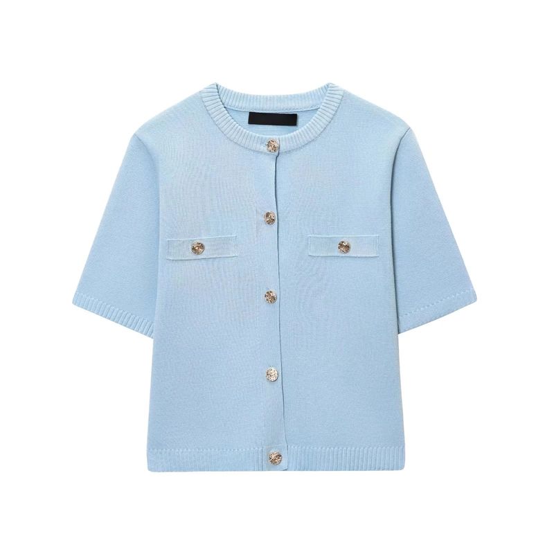 Summer New Product Women's Clothes Classic Style Round Neck Short Sleeve Minimalist Fashion All-Match Short Knitting Outwear 1822022