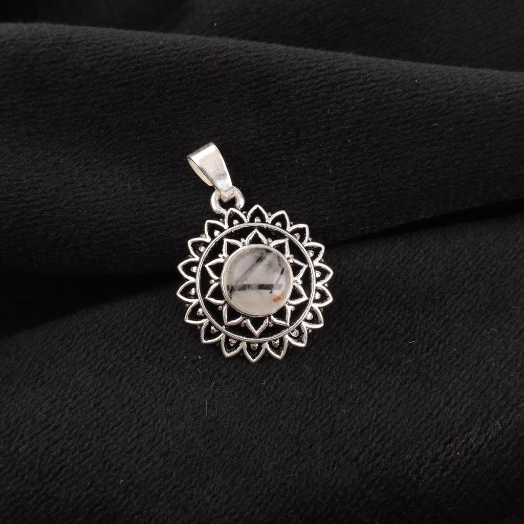 Black Rutile Handmade Silver Pendant, 925 Sterling Silver Boho Pendant, Beautiful Rutile Gemstone Pendant Gift For Love