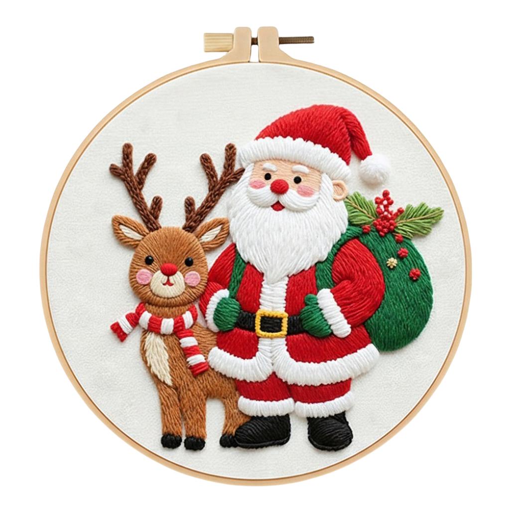 Christmas DIY Embroidery Needlepoint Starter Kits with Pattern Cotton Needles & Instruction DIY Cross Stitch Kits for Beginners