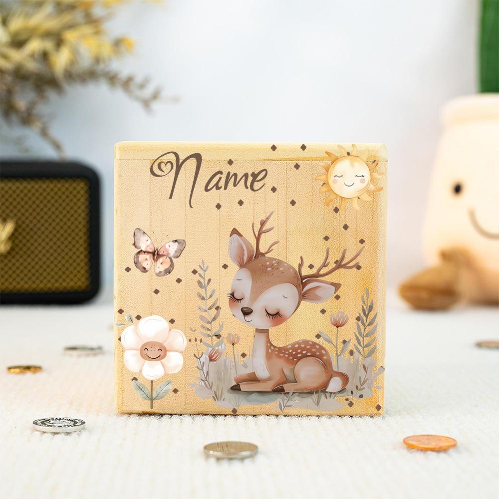 Personalized Piggy Bank with Name Kids Coin Bank Wooden Piggy Banks Gift Kid Christmas Gift Nursery Decor Money Box for Children