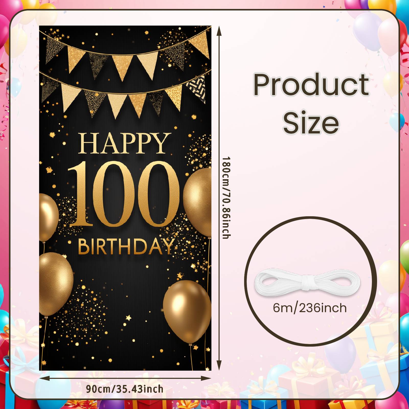 Centennial Birthday Banner Glitter Finish 100th Birthday Display 100th Birthday Background Metallic Balloon Decor For Family