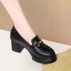 High Heels Work Shoes Black Metal Buckle Loafer Shoes Catwalk Women's Leather Shoes Single Shoes Dancing Shoes Elegant Fashion