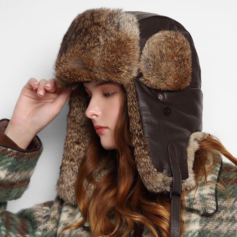 Kameng Men s Sheep Leather Rabbit Fur Trapper Hat XL