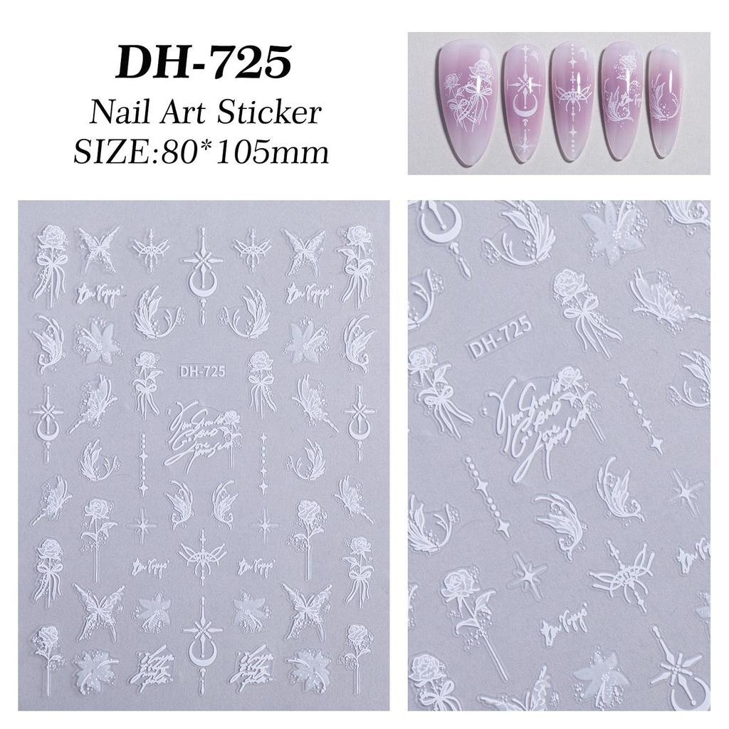 Ink Style Black & White Butterfly, Rose, Star, Bamboo Nail Art Stickers - Semi-Transparent Fairy Design
