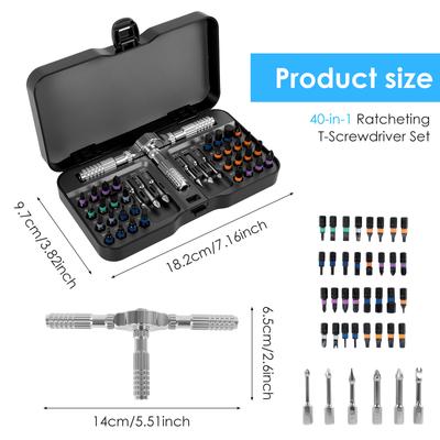 S2 Alloy Steel 40 In 1 Magnetic Ratchet Screwdriver Set High Torque Ratchet Screwdriver Set with Ergonomic Handle for Furniture