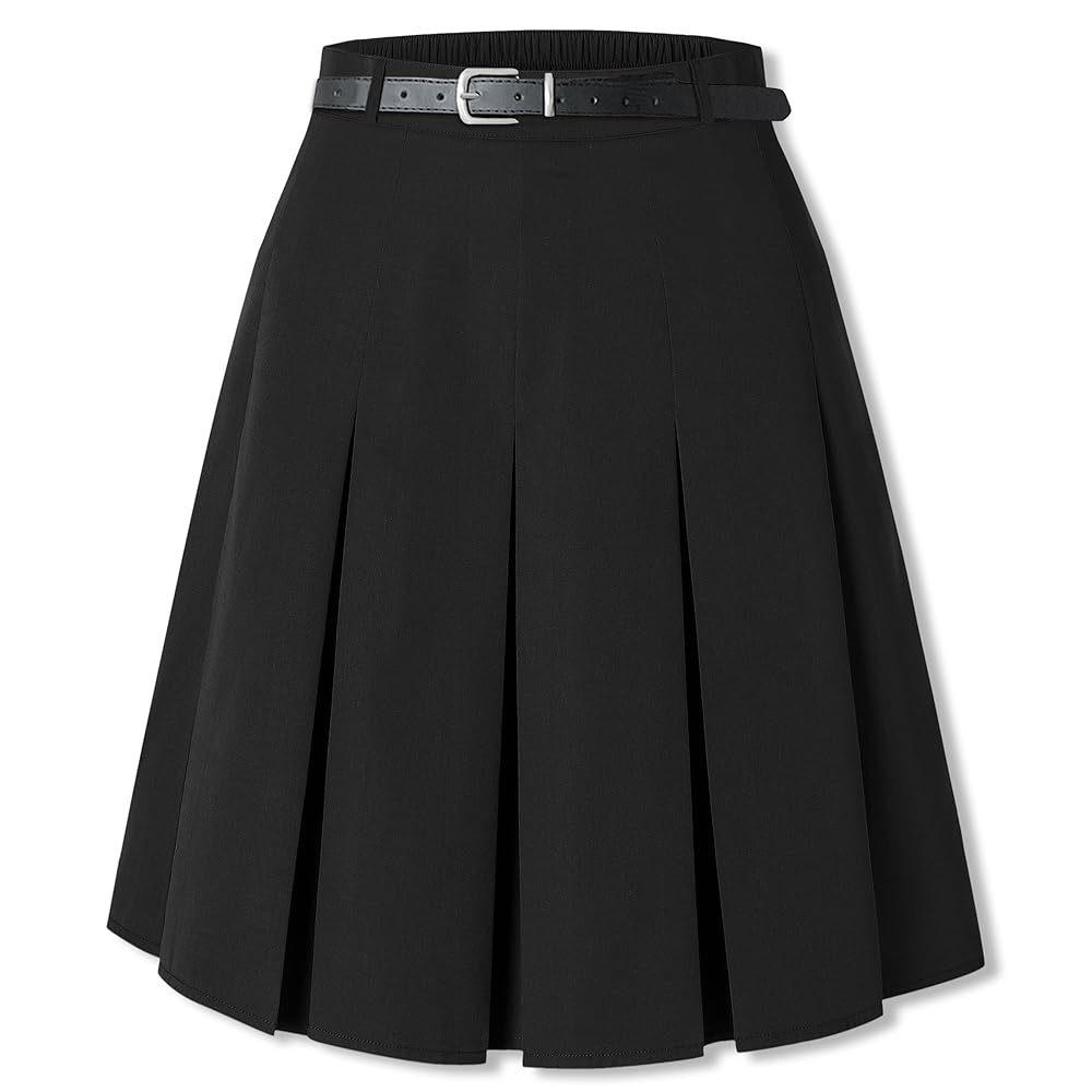 US Plus Size Women's Elegant Knee-Length Pleated Midi Skirt with Belt