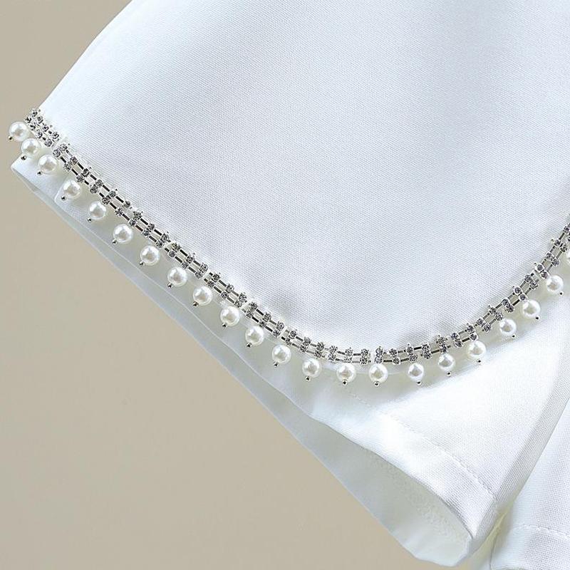 Pantalones cortos de traje con incrustaciones de diamantes con cuentas Pantalones anchos de cintura alta elegantes para mujer