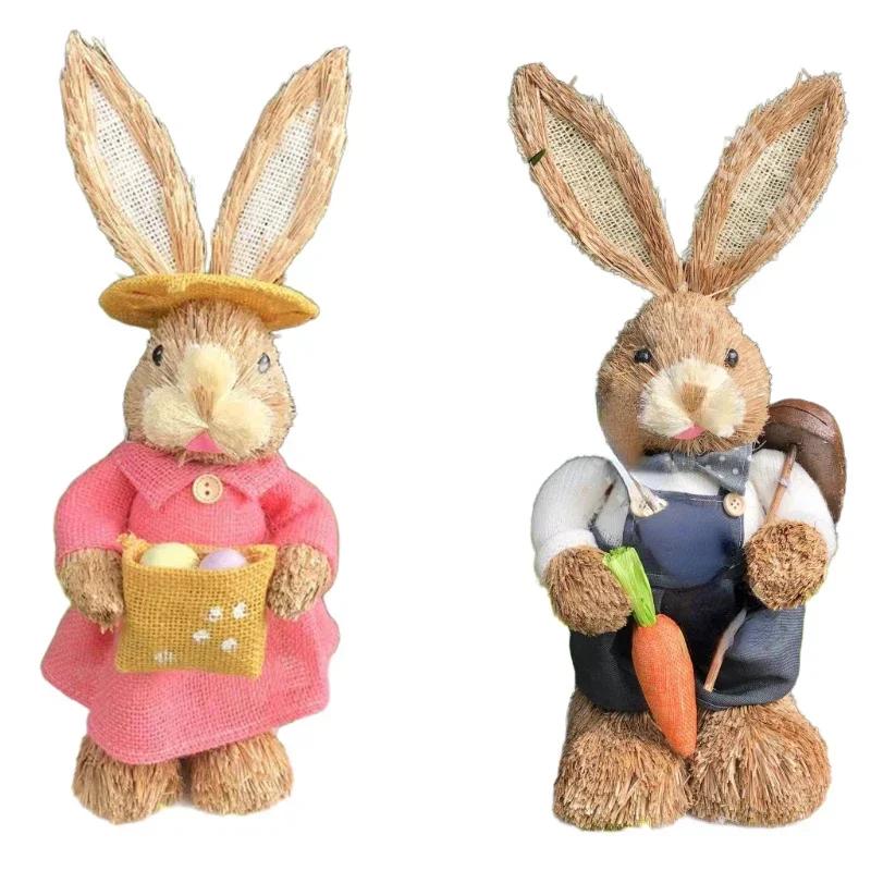 1/2PCS Height 35cm Easter Cute Straw Bunny Decoration Rustic Home Decoration Party Desktop Decorations Handmade Decorations