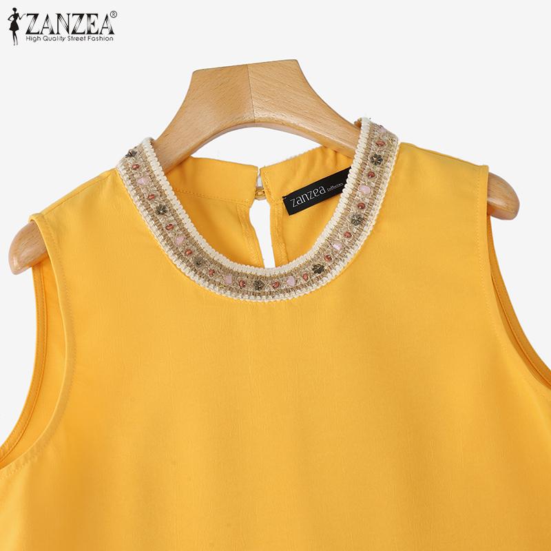 ZANZEA Sommer Damen Ärmellos Pailletten Patchwork Lässige Tanktops