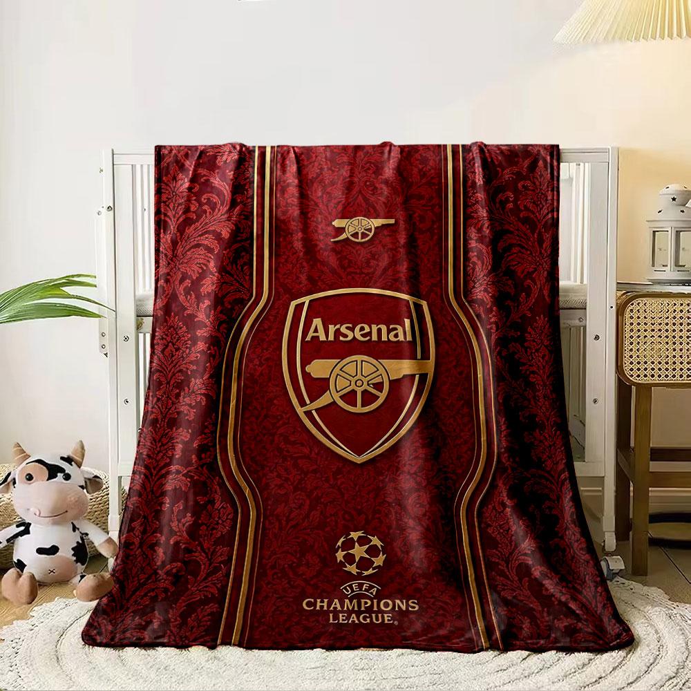 Elegant Red Floral Damask Background with Arsenal Shield and Golden Trim. for All Seasons Blanket Lunch Break Throw Gift