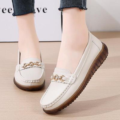 Genuine Leather Women's Non-Slip Loafers - Soft Sole, Comfortable Flats for Middle-Aged and Elderly