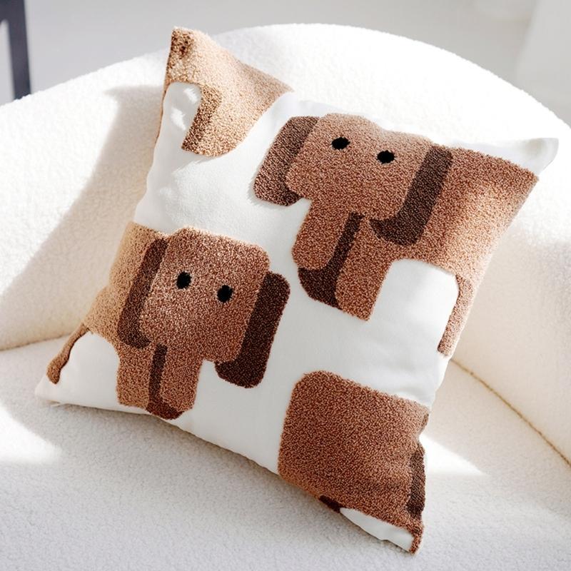 Pillowcase Washable Cartoon Horse Pillow Cover Soft Canvas Fabric Zippered Design For Sofa Bed Living Room Decoration
