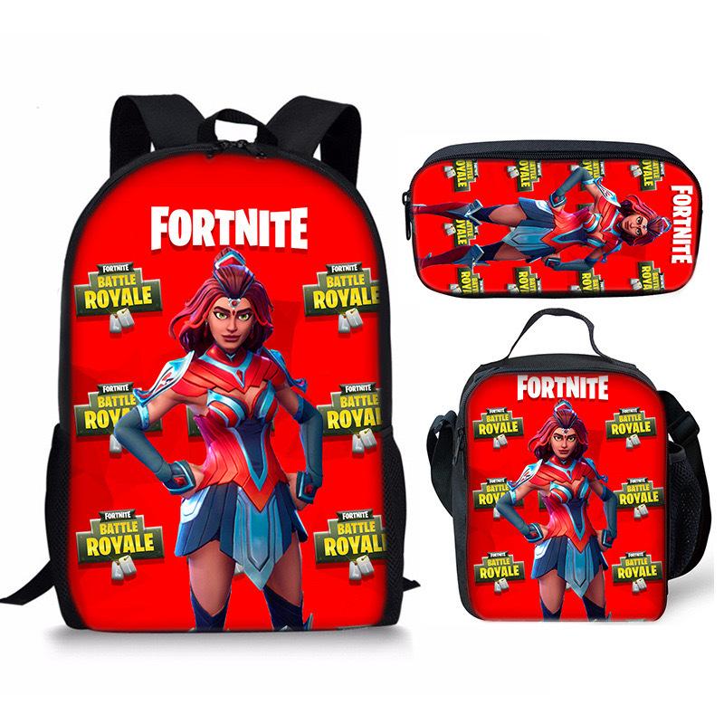 3 pièces Sac à dos d'activité Fortnite Anime Dessin animé Cartable Grande capacité Étudiant Sacs d'école Trousse à crayons Mignon et Charmant Sac à lunch Date de naissance Cadeau