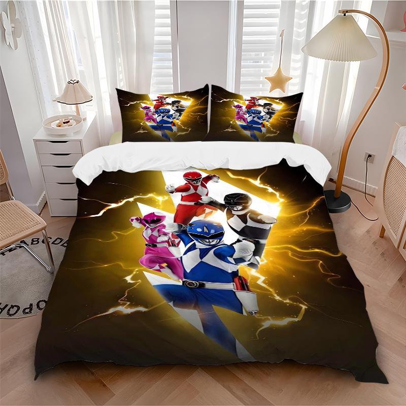Set Copripiumino Stampato 3 Pezzi Lightning Power Rangers - Include 1 Copripiumino e 2 Federe, Lavabile in Lavatrice - Adatto a Tutte le Stagioni.F035