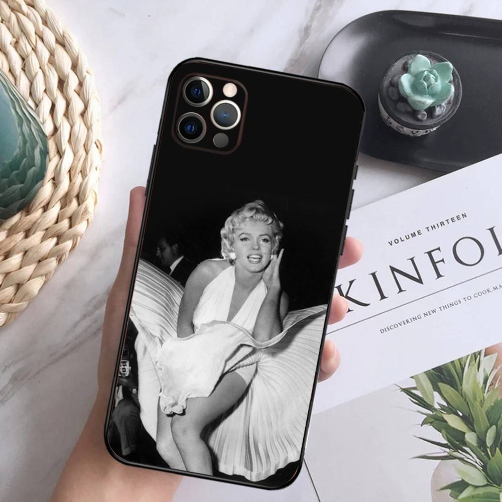 Sexy Mädchen M-Marilyn M-Monroe Handyhülle Für iPhone 16,15,14,13,12 Mini 11 Pro XR,X,XS,MAX 7,8 Plus Silikon Hülle Weich Schwarz