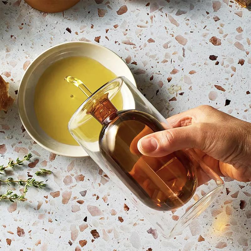 Double Glass Oil Jug Oil Tank Vinegar Jar Seasoning Bottle Olive Oil Jug Kitchen Utensils Transparent Color Seasoning Tools