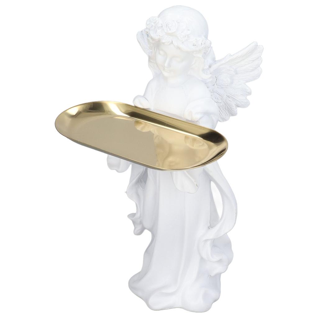 Engelfigur Synthetisches Harz Dekorative Schmuckaufbewahrung Engels-Skulptur mit Legierungsablage für