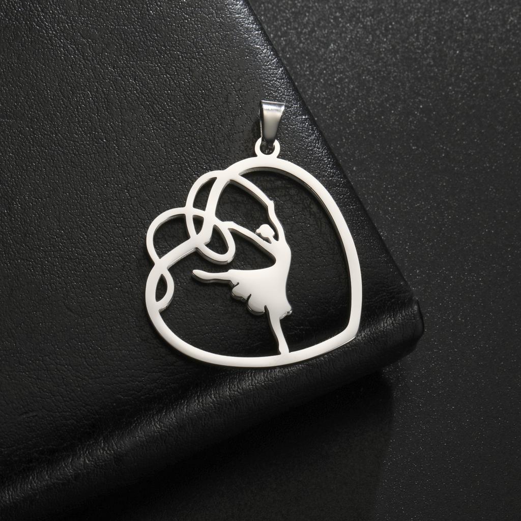 Teamer 5pcs/lot Ballet Charms Stainless Steel Gymnastics Heart Round Pendant for Necklace Keychain Women DIY Jewelry Making Gift