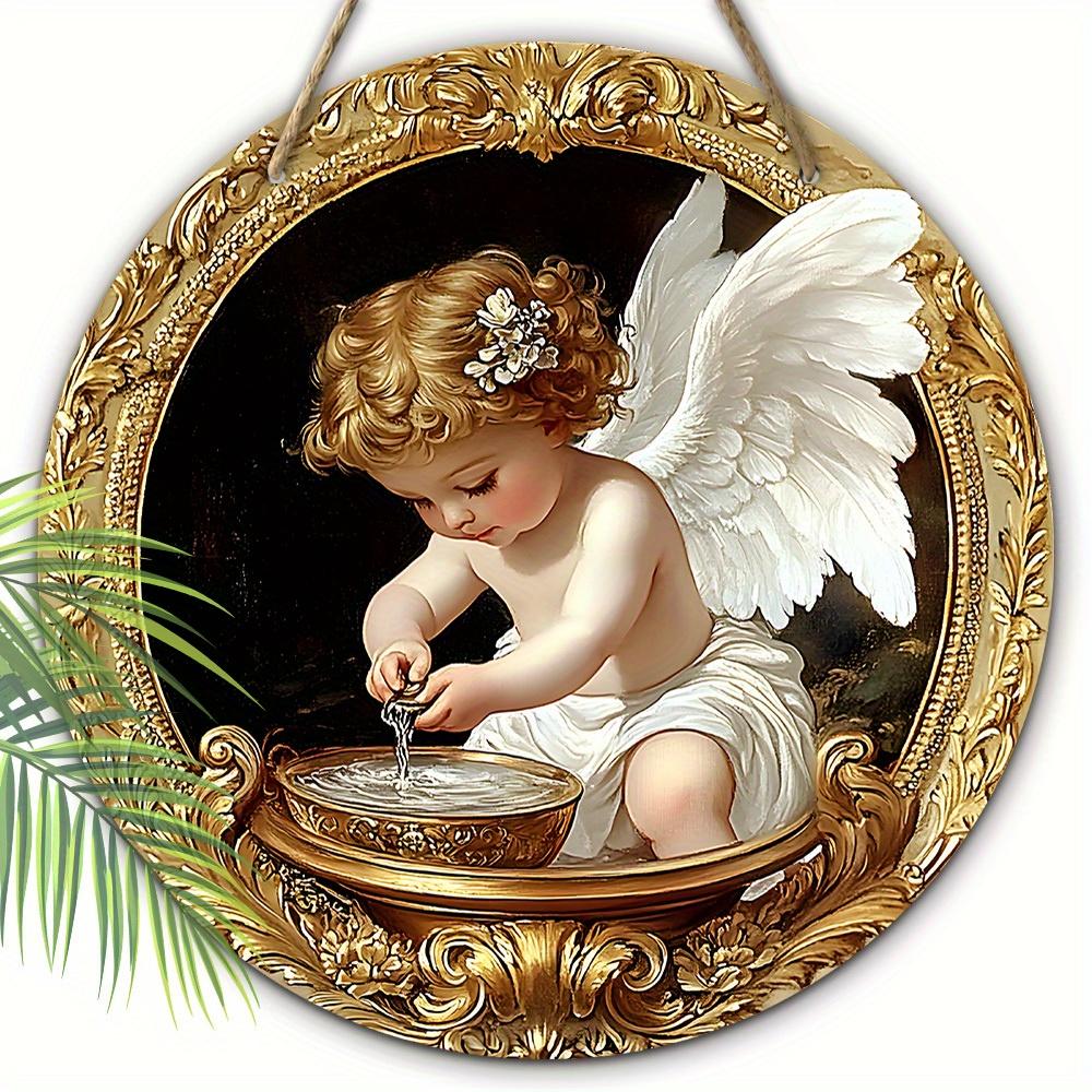 1pc Charming Angel Washing Hands House Wooden Hanging Sign Christmas Decor Christmas Wall Art Decoration Christmas Door Decor Garden Courtyard Party