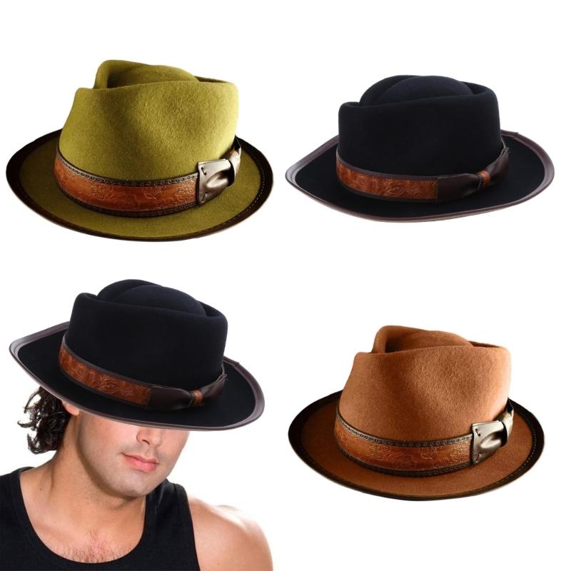 Vintage Fedora Boater Hat Top Hat Victorian Age Wool Short Brim Top Hat Old-fashioned Magician Hat for Ladies