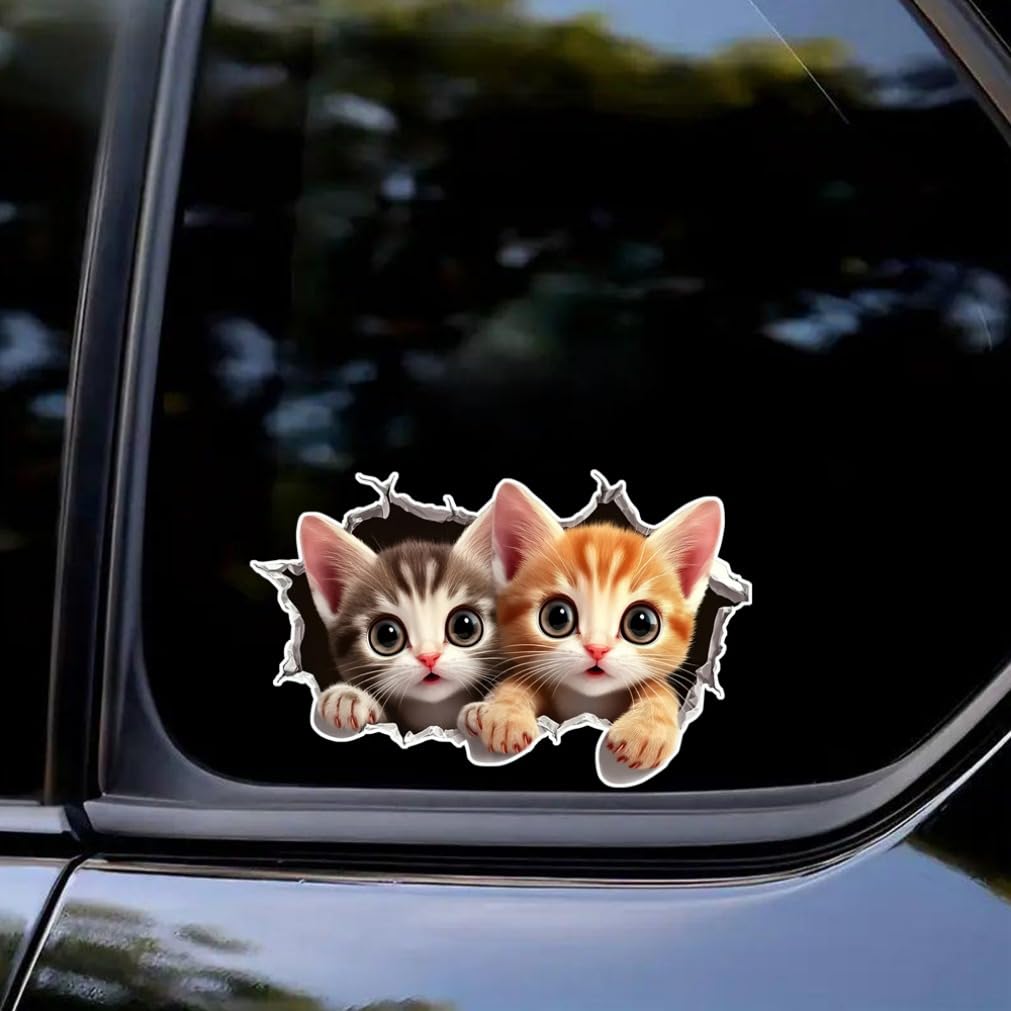 Set de 2 Autocolante 3D Pisică Desene Animate 16x10cm Umor Impermeabile Decalcomanii Animale pentru Mașină Camion Motocicletă Perete | #JP18