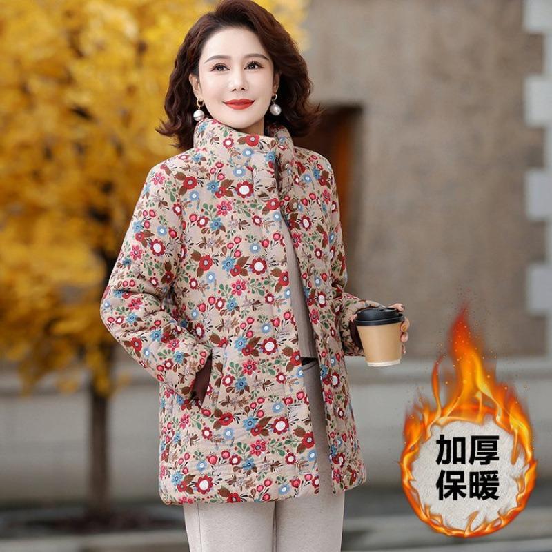 Winter Cotton-padded Jacket with Fleece To Keep Warm and Floral New Cotton-padded Jacket Thickened and Thickened Cotton-padded Jacket for Women